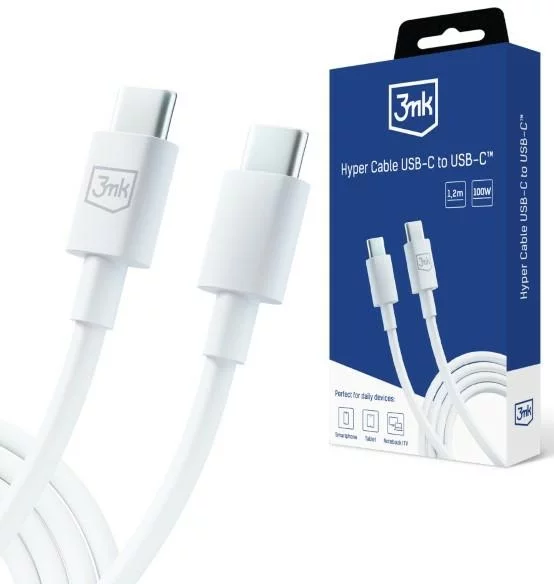 Kábel 3MK Hyper Cable USB-C - USB-C 100W 1.2m White Cable