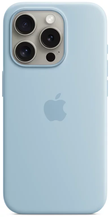 Levně Kryt Apple iPhone 15 Pro Silicone Case with MS - Light Blue