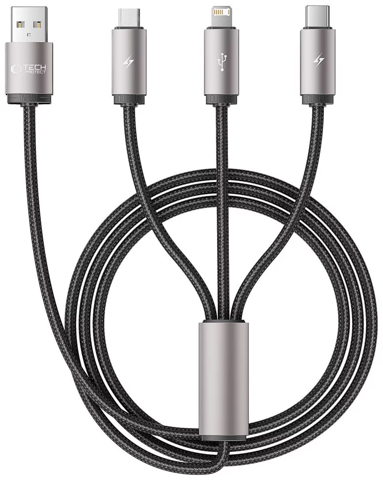 Kábel TECH-PROTECT ULTRABOOST 3IN1 LIGHTNING & TYPE-C & MICRO-USB CABLE 3.5A 100CM GREY (5906203691272)