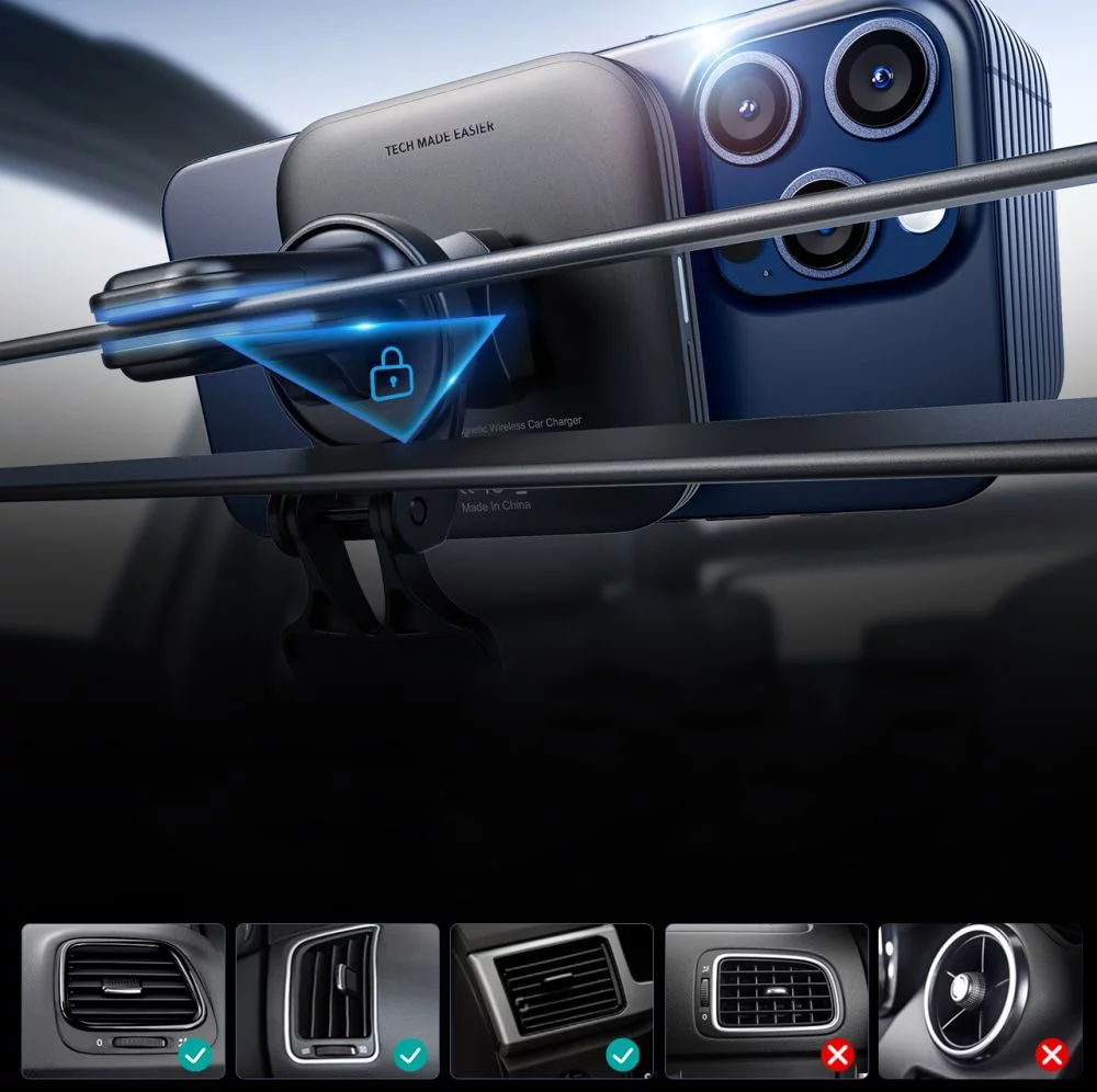 ESR HALOLOCK MAGNETIC MAGSAFE VENT CAR MOUNT WIRELESS CHARGER QI2