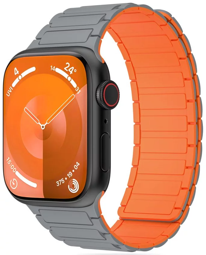 Řemínek TECH-PROTECT ICONBAND MAGNETIC APPLE WATCH 4 / 5 / 6 / 7 / 8 / 9 / SE / ULTRA 1 / 2 (42 / 44 / 45 / 49 MM) TITANIUM/ORANGE (5906302309603)