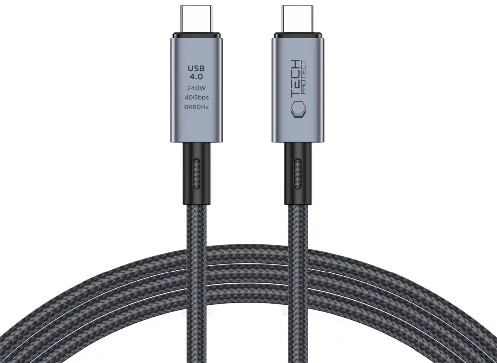 Kábel TECH-PROTECT ULTRABOOST MAX USB 4.0 8K 40GBPS TYPE-C CABLE PD240W 200CM GREY (5906302308996)