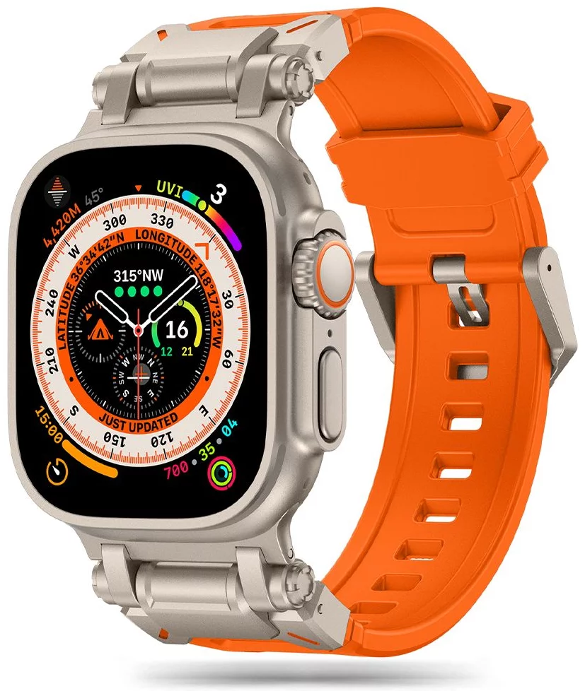 Remienok TECH-PROTECT DELTA PRO APPLE WATCH 4 / 5 / 6 / 7 / 8 / 9 / SE / ULTRA 1 / 2 (42 / 44 / 45 / 49 MM) ORANGE/TITANIUM (5906302310647)