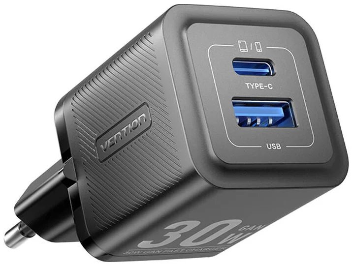 Nabíječka Vention, Wall charger, FEQB0-EU,  USB-C, USB- A, 30W/30W, GaN (black)