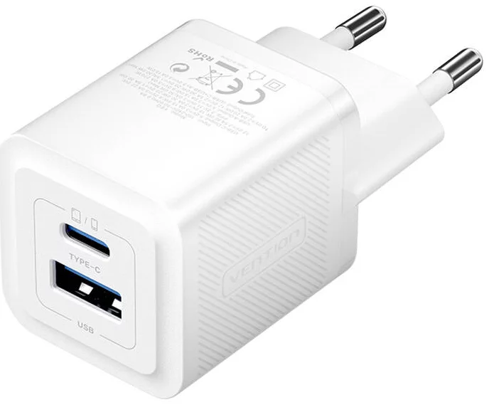 Nabíjačka Vention, Wall charger, FEQW0-EU,  USB-C + USB- A,  30W/30W , GaN (white)