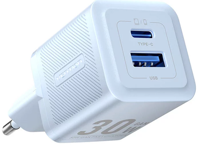 Nabíjačka Vention, Wall charger, FEQL0-EU,  USB-C + USB- A,  30W/30W, GaN (blue)