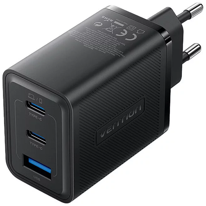 Nabíjačka Vention, Wall charger, FERB0-EU,  2xUSB-C, USB- A, 65W/65W/30W, GaN (black)