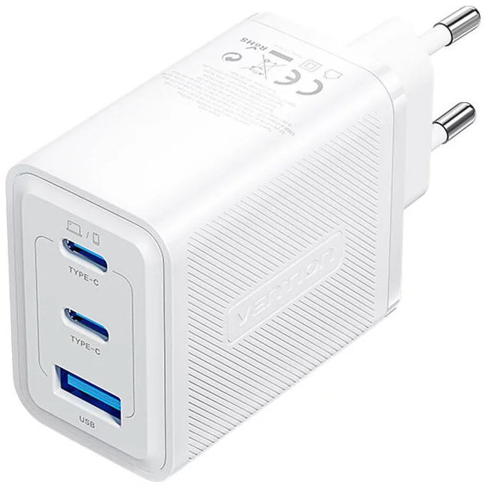 Nabíjačka Vention, Wall charger, FERW0-EU,  2xUSB-C, USB- A, 65W/65W/30W, GaN (white)