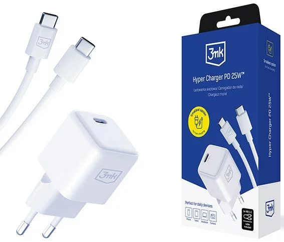 Nabíjačka 3MK Hyper Charger PD 25W charge. network. white + 1x USB-C Cable