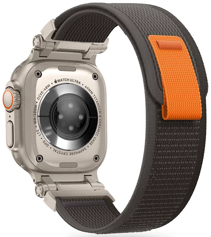 Remienok TECH-PROTECT NYLON DELTA APPLE WATCH 4 / 5 / 6 / 7 / 8 / 9 / SE / ULTRA 1 / 2 (42 / 44 / 45 / 49 MM) BLACK/ORANGE (5906302310579)