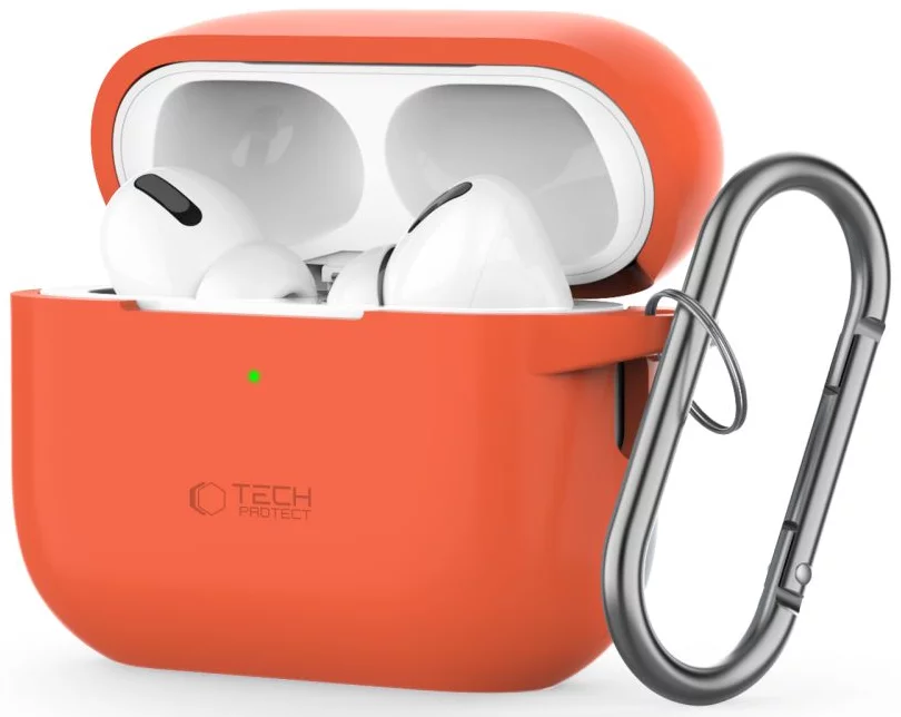 Pouzdro TECH-PROTECT SILICONE HOOK APPLE AIRPODS PRO 1 / 2 NEON ORANGE (5906302313358)