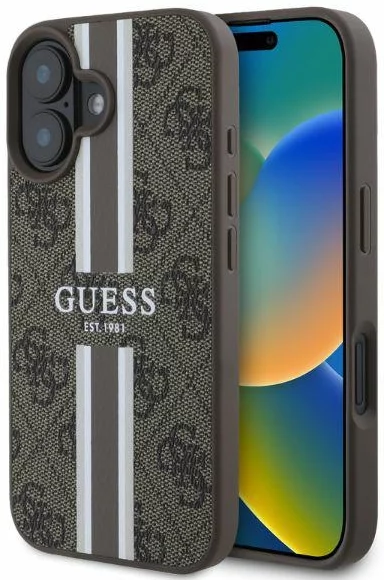 Kryt Guess GUHMP16SP4RPSW iPhone 16 brown MagSafe 4G Printed Stripes (GUHMP16SP4RPSW)