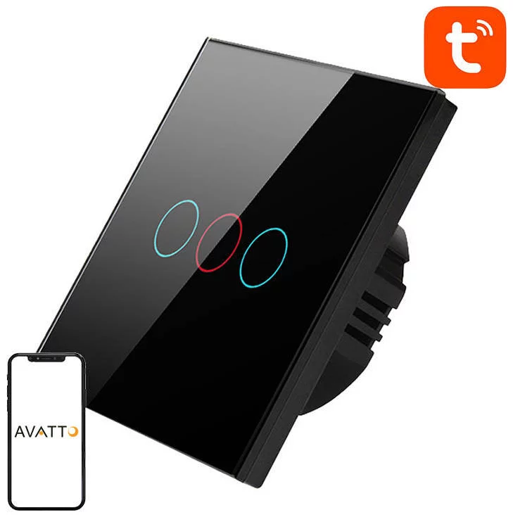 Prepínač Avatto TS02-EU-B3 Triple TUYA WiFi Touch Light Switch (black)