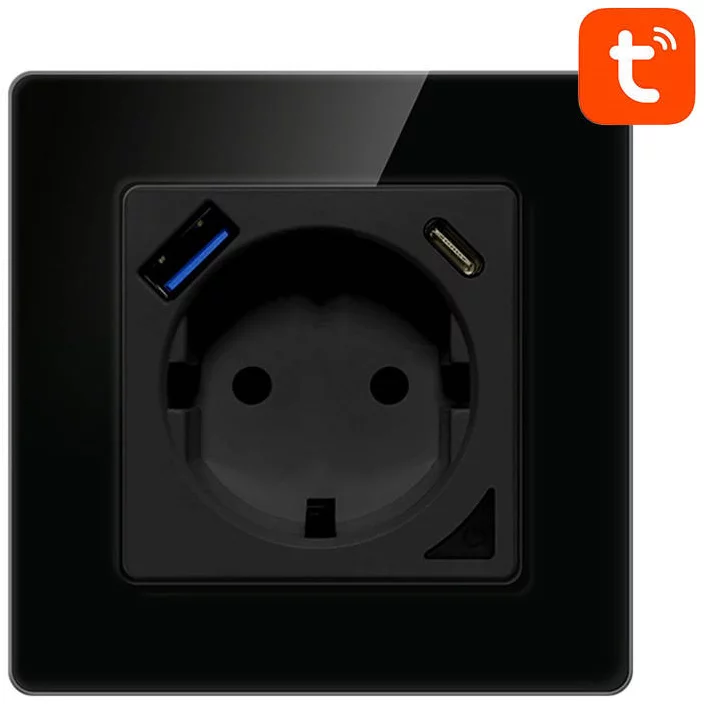 Zásuvka Avatto N-WOT10-USB-B USB and USB-C TUYA Smart WiFi Wall Socket (Black)