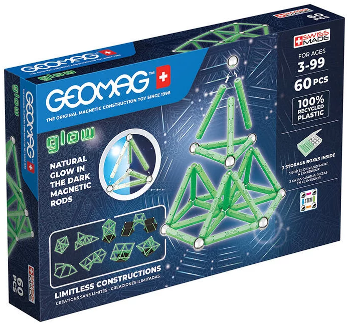 Hračka GEOMAG Glow Recycled Magnetic Blocks 60 Pieces GEO-338