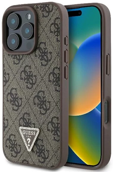 Kryt Guess GUHCP16XP4TDPW iPhone 16 Pro Max 6.9" brown hardcase Leather 4G Triangle Strass (GUHCP16XP4TDPW)