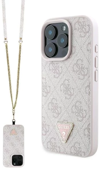 Kryt Guess GUHCP16XP4TDSCPP iPhone 16 Pro Max 6.9" pink hardcase Leather Metal Logo Strass Crossbody (GUHCP16XP4TDSCPP)