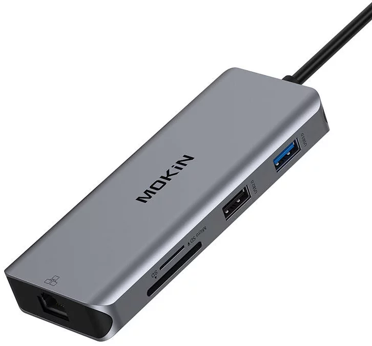 Mufa USB MOKiN 9in1 USB-C Docking Station to 2x USB 3.0 + USB 2.0 + 2x HDMI + SD/TF + RJ45 + PD (Silver)
