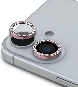 Guess fester Schutzlinsenschutz mit Glitzer für iPhone 16/16 Plus Pink (GUCL162SGGP)