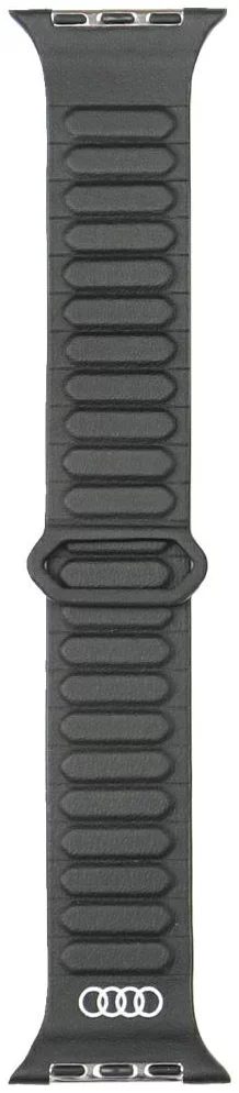 Curea de ceas Curea de piele sintetică Audi Strap Logo cu inel magnetic pentru Apple Watch 44/45/46/49mm negru (AU-SL-AW44-49-GT/D2-BK)